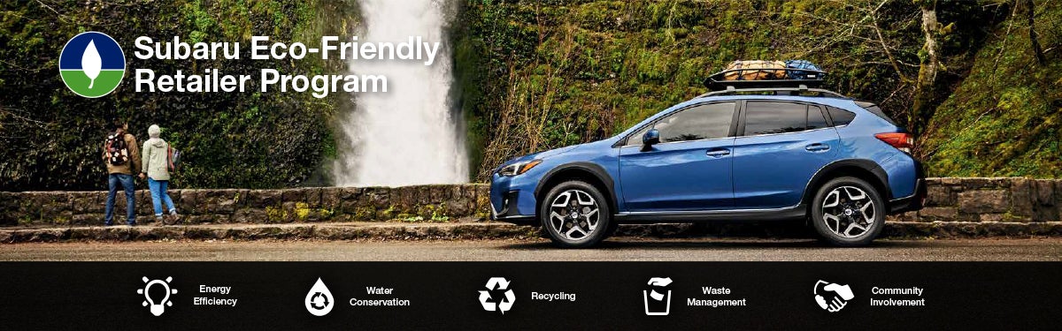 The Subaru Eco-Friendly Retailer Program logo with a blue Subaru and eco icons at bottom. | LaFontaine Subaru in Commerce Township MI