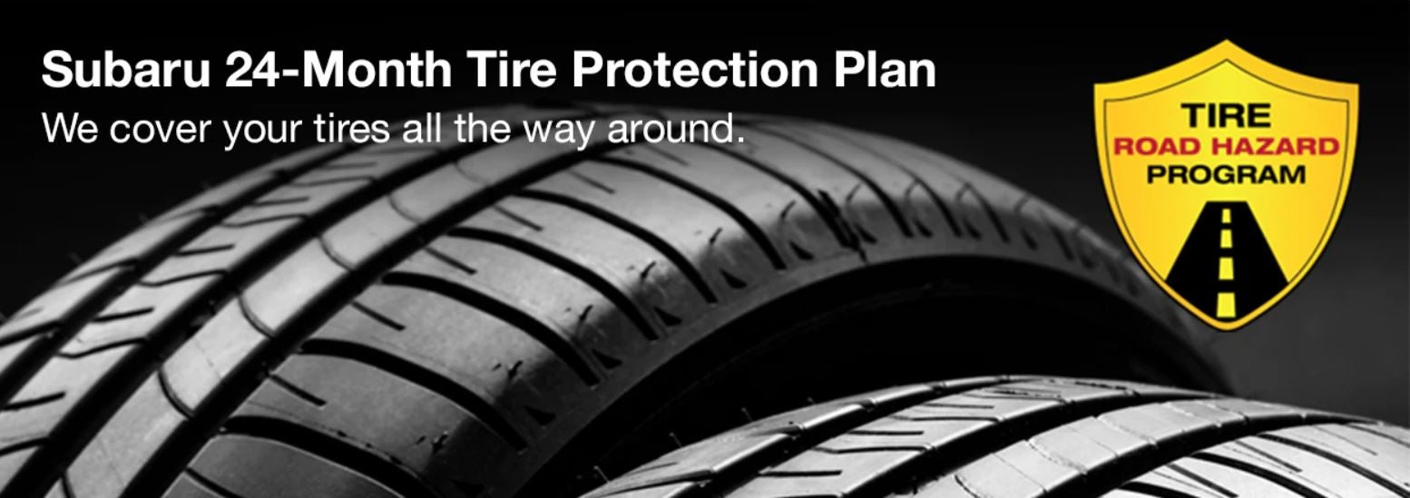 Subaru tire with 24-Month Tire Protection and road hazard program logo. | LaFontaine Subaru in Commerce Township MI