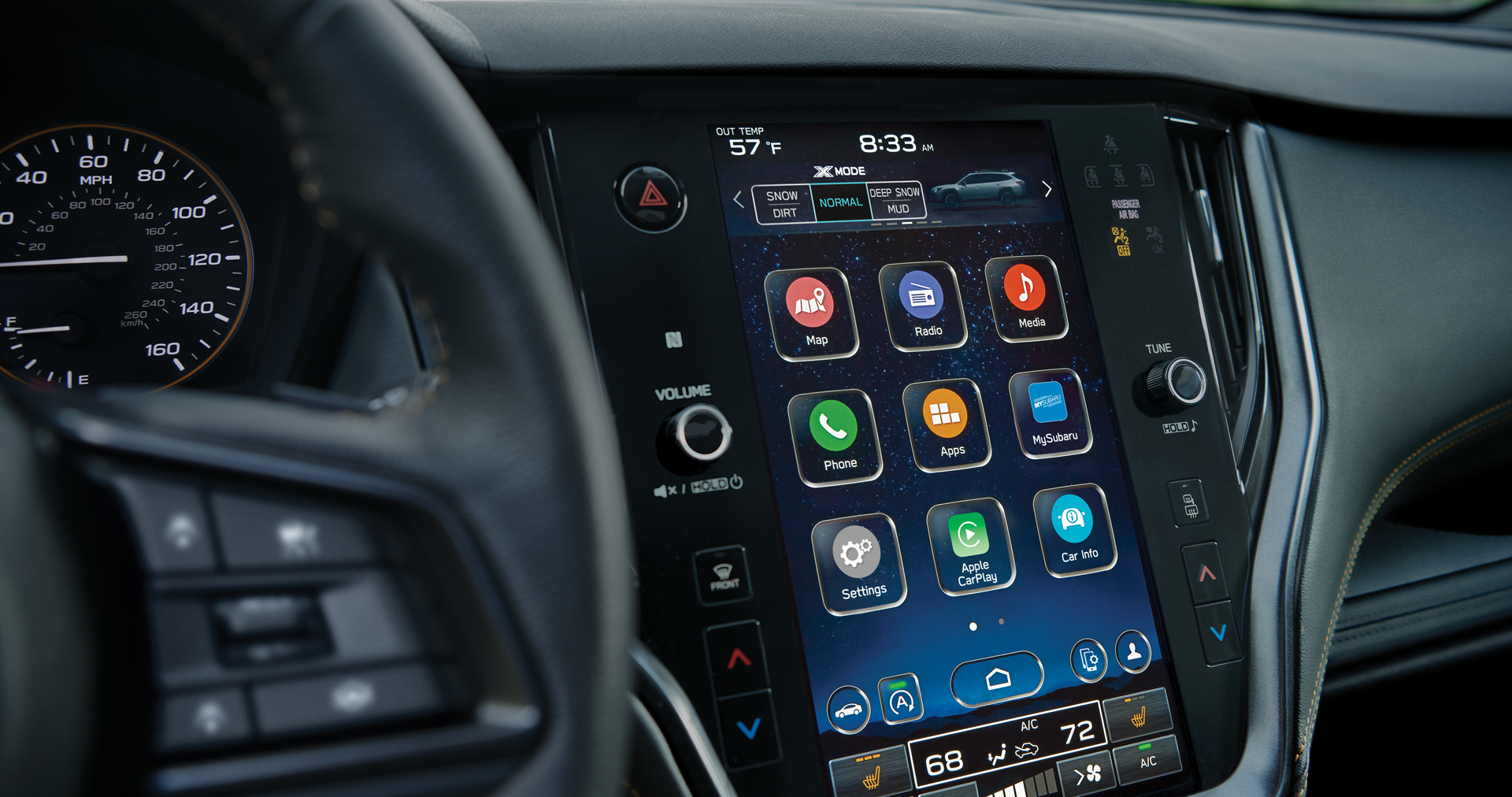A close-up of the 11.6-inch touchscreen for the STARLINK Multimedia system on the 2023 Outback Wilderness. | LaFontaine Subaru in Commerce Township MI