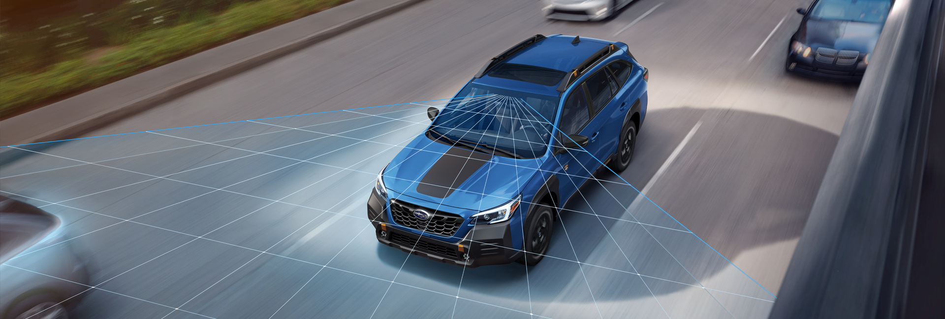 A photo illustration of the EyeSight Driver Assist Technology on the 2023 Outback Wilderness. | LaFontaine Subaru in Commerce Township MI